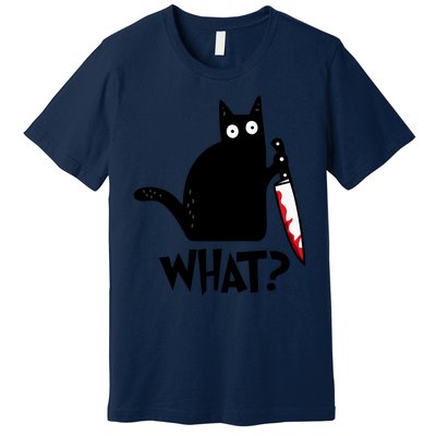 Halloween Cat What Funny Murderous Black Cat With Knife Premium T-Shirt