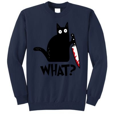 Halloween Cat What Funny Murderous Black Cat With Knife Tall Sweatshirt