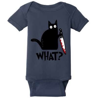 Halloween Cat What Funny Murderous Black Cat With Knife Baby Bodysuit