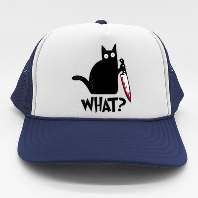 Halloween Cat What Funny Murderous Black Cat With Knife Trucker Hat