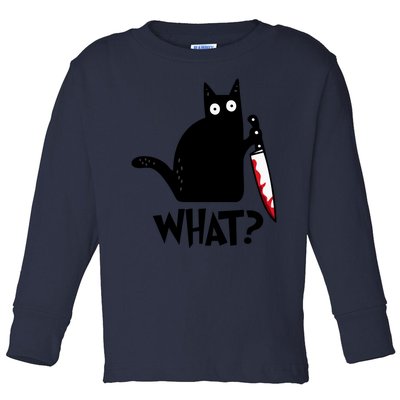 Halloween Cat What Funny Murderous Black Cat With Knife Toddler Long Sleeve Shirt