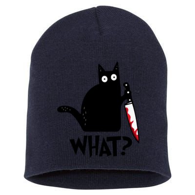 Halloween Cat What Funny Murderous Black Cat With Knife Short Acrylic Beanie