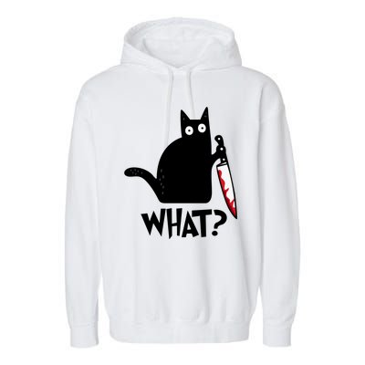 Halloween Cat What Funny Murderous Black Cat With Knife Garment-Dyed Fleece Hoodie