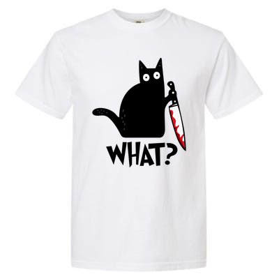 Halloween Cat What Funny Murderous Black Cat With Knife Garment-Dyed Heavyweight T-Shirt