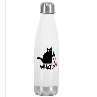 Halloween Cat What Funny Murderous Black Cat With Knife Stainless Steel Insulated Water Bottle