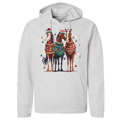 Horse Christmas Xmas Horseback Riding Farm Performance Fleece Hoodie