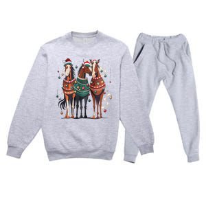 Horse Christmas Xmas Horseback Riding Farm Premium Crewneck Sweatsuit Set