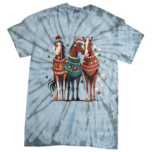 Horse Christmas Xmas Horseback Riding Farm Tie-Dye T-Shirt