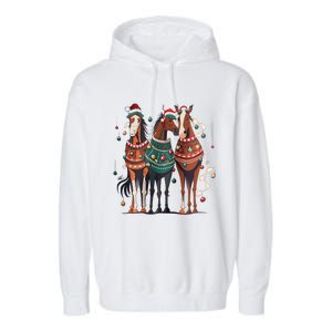 Horse Christmas Xmas Horseback Riding Farm Garment-Dyed Fleece Hoodie