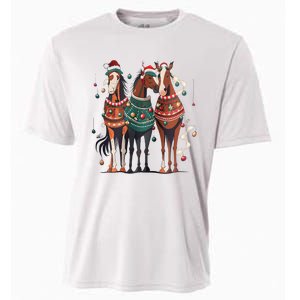 Horse Christmas Xmas Horseback Riding Farm Cooling Performance Crew T-Shirt