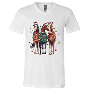 Horse Christmas Xmas Horseback Riding Farm V-Neck T-Shirt