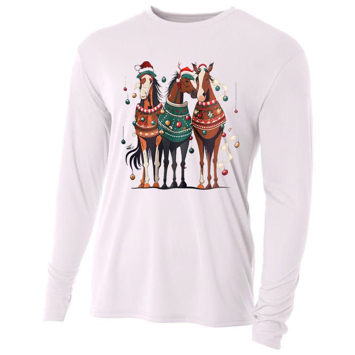 Horse Christmas Xmas Horseback Riding Farm Cooling Performance Long Sleeve Crew