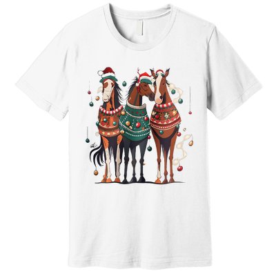 Horse Christmas Xmas Horseback Riding Farm Premium T-Shirt