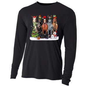 Horse Christmas Xmas Horseback Riding Farm Cooling Performance Long Sleeve Crew