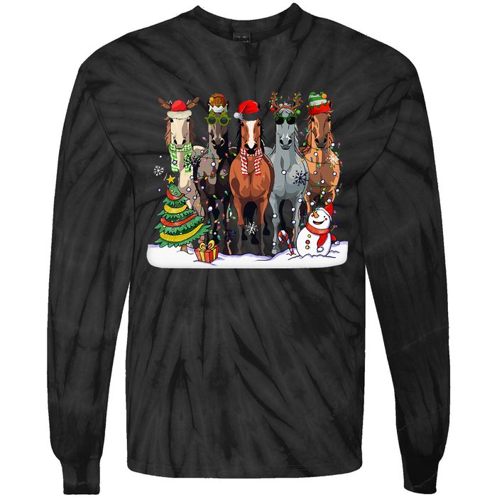 Horse Christmas Xmas Horseback Riding Farm Tie-Dye Long Sleeve Shirt