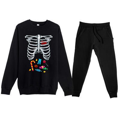 Halloween Costume XRay Skeleton Rib Heart Candy Adult Premium Crewneck Sweatsuit Set