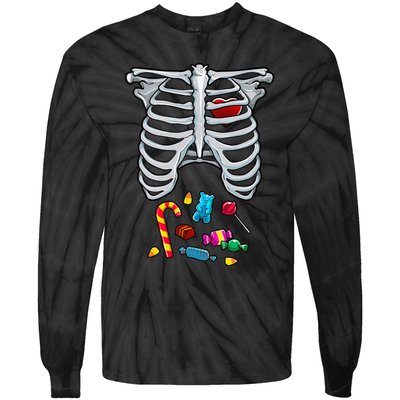 Halloween Costume XRay Skeleton Rib Heart Candy Adult Tie-Dye Long Sleeve Shirt