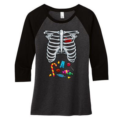 Halloween Costume XRay Skeleton Rib Heart Candy Adult Women's Tri-Blend 3/4-Sleeve Raglan Shirt