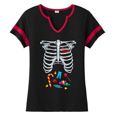 Halloween Costume XRay Skeleton Rib Heart Candy Ladies Halftime Notch Neck Tee