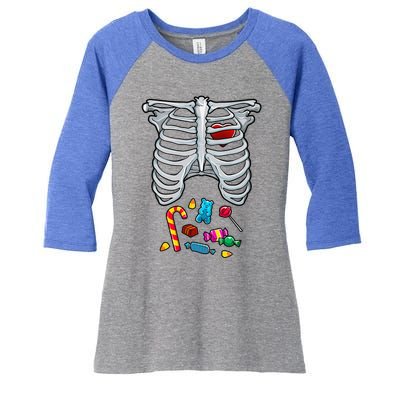 Halloween Costume XRay Skeleton Rib Heart Candy Women's Tri-Blend 3/4-Sleeve Raglan Shirt