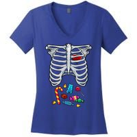 Halloween Costume XRay Skeleton Rib Heart Candy Women's V-Neck T-Shirt