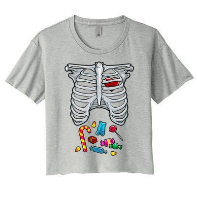 Halloween Costume XRay Skeleton Rib Heart Candy Women's Crop Top Tee