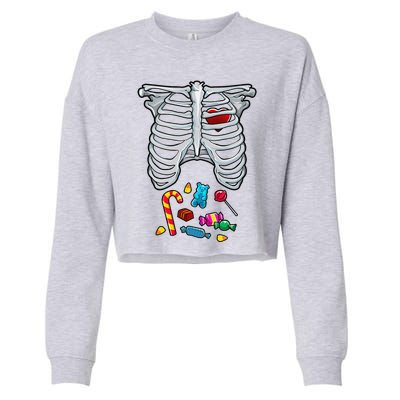 Halloween Costume XRay Skeleton Rib Heart Candy Cropped Pullover Crew