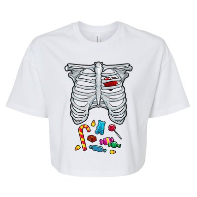 Halloween Costume XRay Skeleton Rib Heart Candy Bella+Canvas Jersey Crop Tee