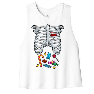 Halloween Costume XRay Skeleton Rib Heart Candy Women's Racerback Cropped Tank