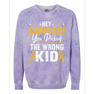 Hey Cancer You Picked The Wrong Childhood Cancer Ribbon Colorblast Crewneck Sweatshirt