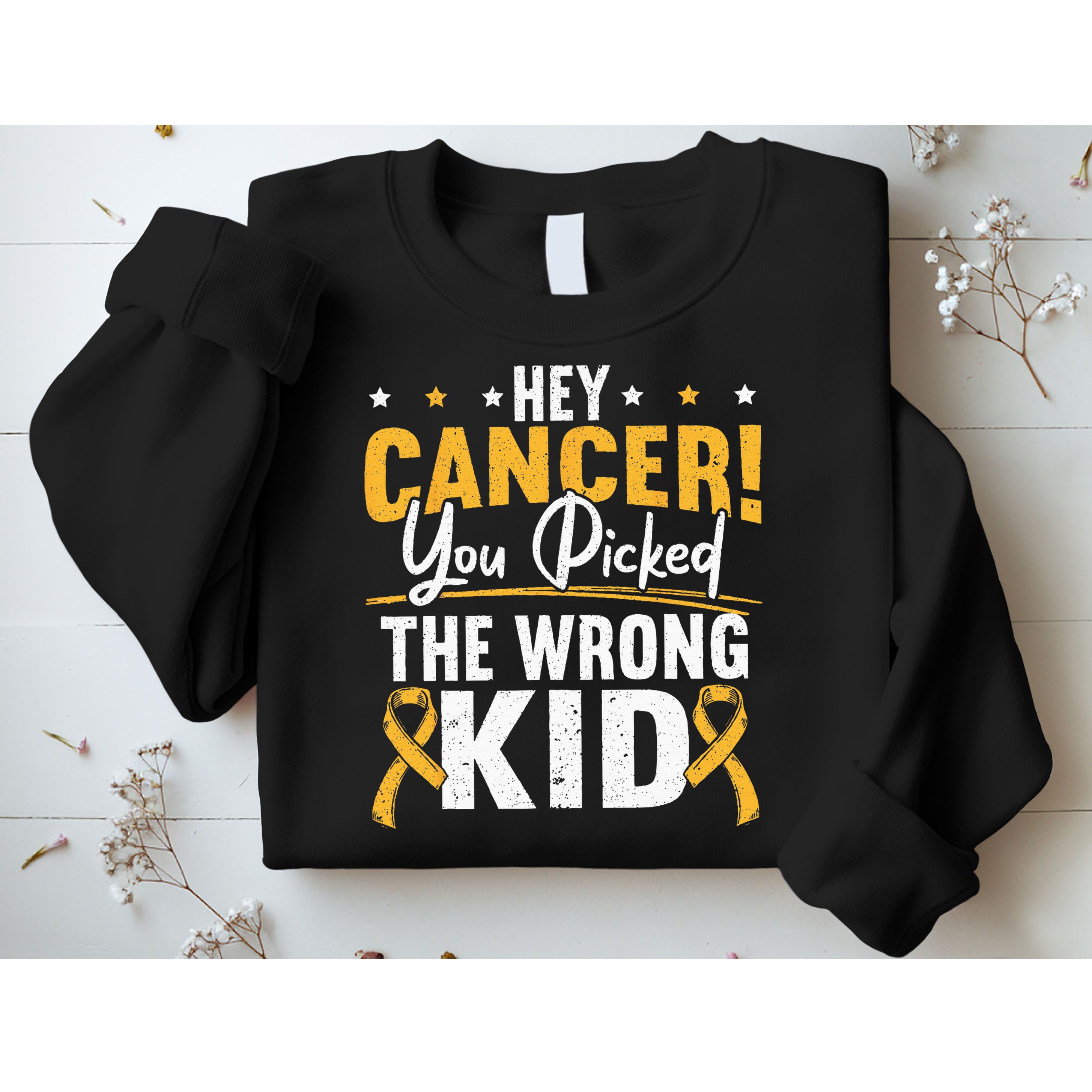 Hey Cancer You Picked The Wrong Childhood Cancer Ribbon Sweatshirt