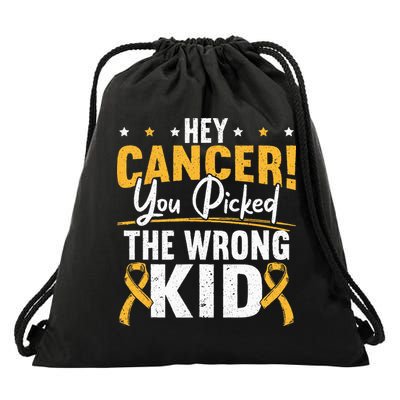 Hey Cancer You Picked The Wrong Childhood Cancer Ribbon Drawstring Bag
