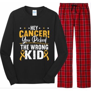 Hey Cancer You Picked The Wrong Childhood Cancer Ribbon Long Sleeve Pajama Set