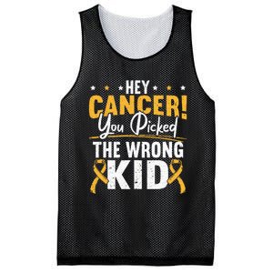 Hey Cancer You Picked The Wrong Childhood Cancer Ribbon Mesh Reversible Basketball Jersey Tank