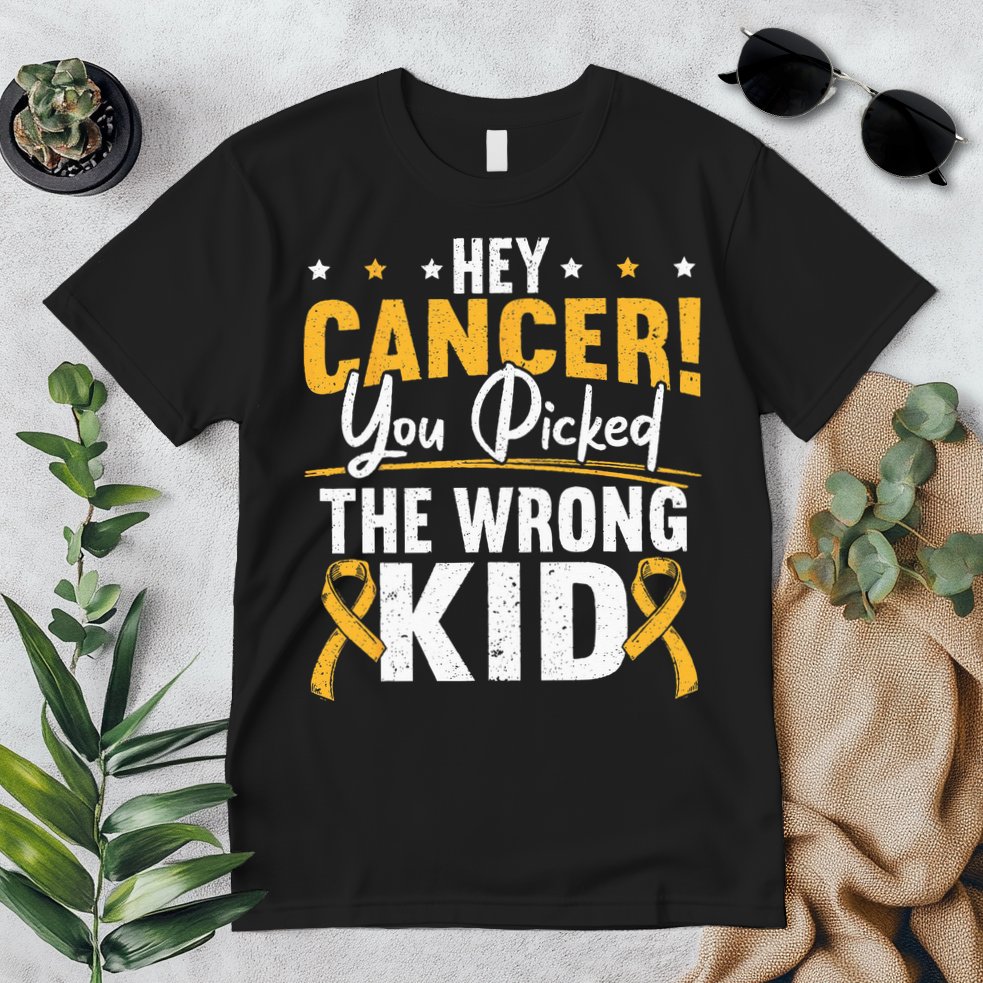 Hey Cancer You Picked The Wrong Childhood Cancer Ribbon Premium T-Shirt
