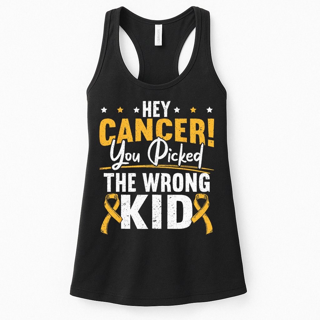 Hey Cancer You Picked The Wrong Childhood Cancer Ribbon Womens Tank Top