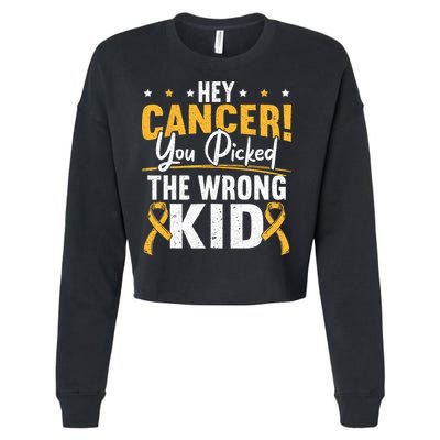 Hey Cancer You Picked The Wrong Childhood Cancer Ribbon Cropped Pullover Crew