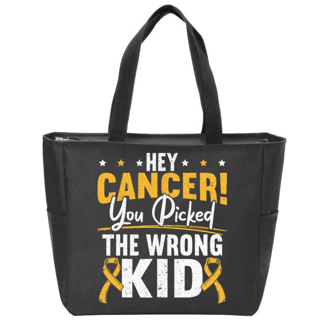Hey Cancer You Picked The Wrong Childhood Cancer Ribbon Zip Tote Bag