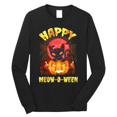 Halloween Cat Zombie Jack O Lantern Happy MeowOWeen Kitten Long Sleeve Shirt