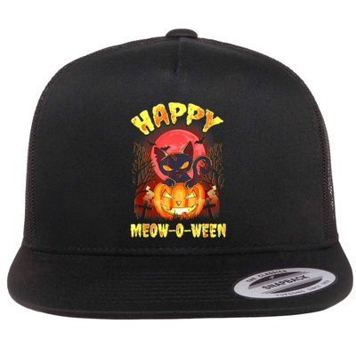 Halloween Cat Zombie Jack O Lantern Happy MeowOWeen Kitten Flatbill Hat