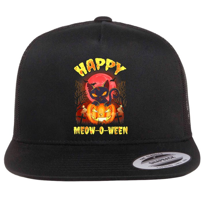 Halloween Cat Zombie Jack O Lantern Happy MeowOWeen Kitten Flat Bill Trucker Hat