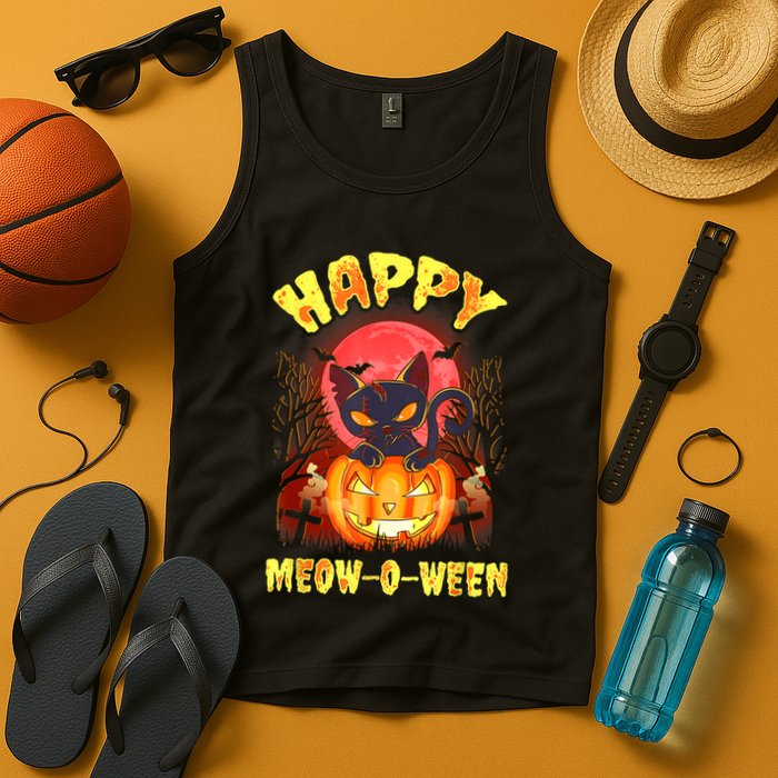 Halloween Cat Zombie Jack O Lantern Happy MeowOWeen Kitten Tank Top