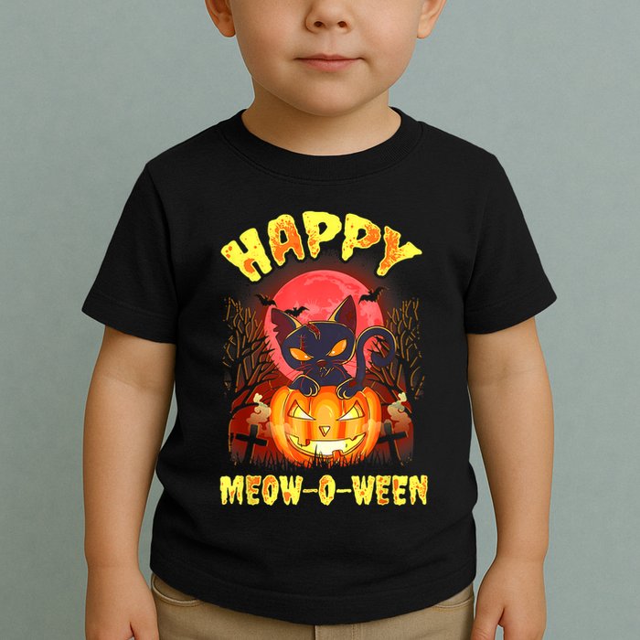Halloween Cat Zombie Jack O Lantern Happy MeowOWeen Kitten Toddler T-Shirt