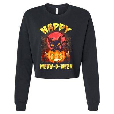 Halloween Cat Zombie Jack O Lantern Happy MeowOWeen Kitten Cropped Pullover Crew