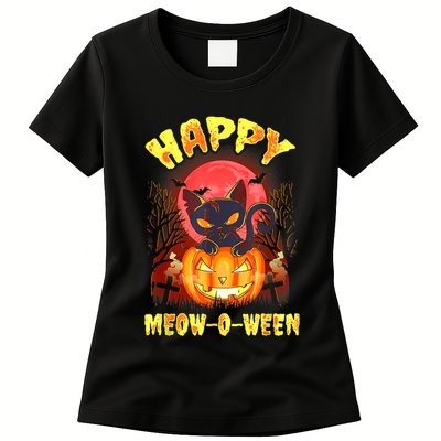 Halloween Cat Zombie Jack O Lantern Happy MeowOWeen Kitten Womens T-Shirt