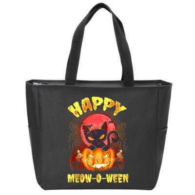 Halloween Cat Zombie Jack O Lantern Happy MeowOWeen Kitten Zip Tote Bag