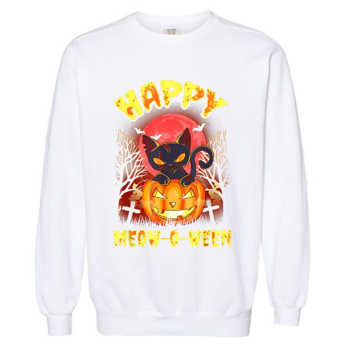 Halloween Cat Zombie Jack O Lantern Happy MeowOWeen Kitten Garment-Dyed Sweatshirt