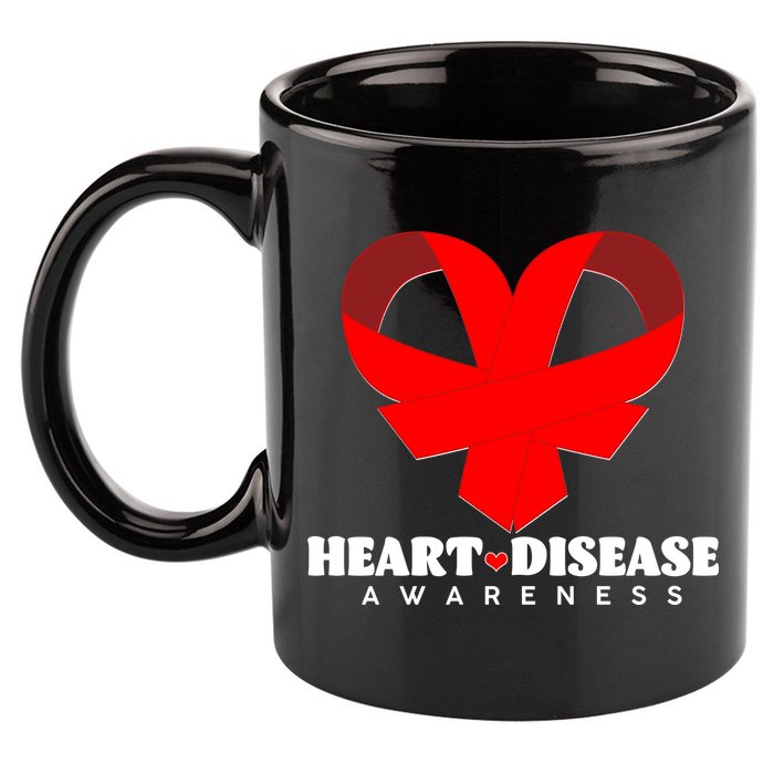 Heart Disease Awareness Red Heart Ribbons 11oz C Handle Ceramic Mug