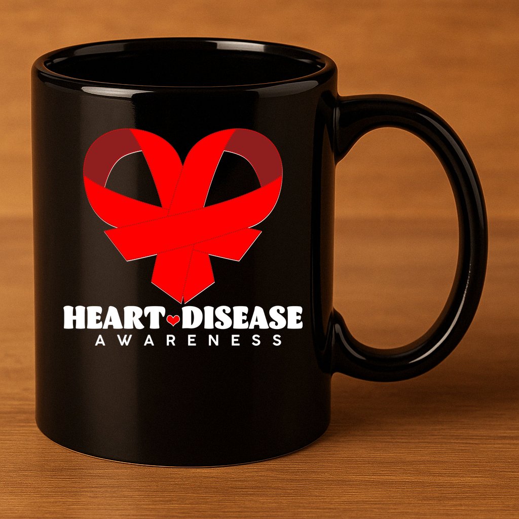 Heart Disease Awareness Red Heart Ribbons 11oz C Handle Ceramic Mug