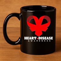 Heart Disease Awareness Red Heart Ribbons 11oz C Handle Ceramic Mug